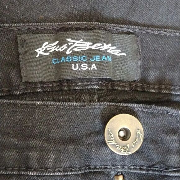 Y2K Kno Betta Black Distressed Rip Straight Leg Biker Jeans Size 36 - Picture 11 of 14